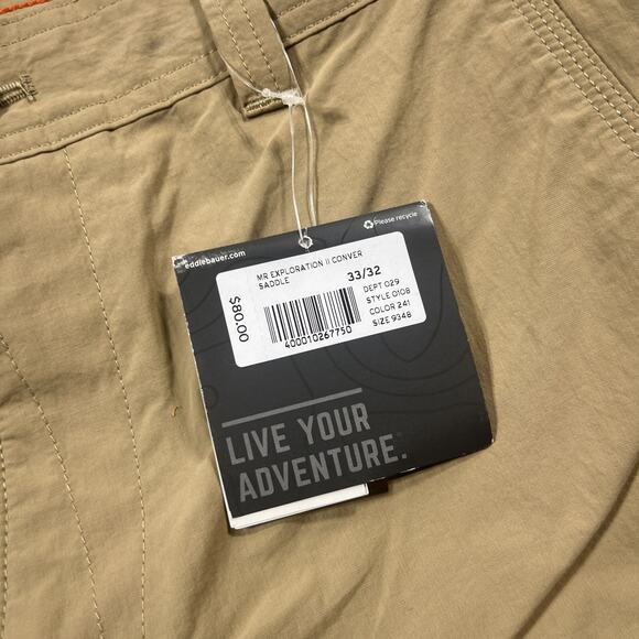 Eddie‎ Bauer Exploration II Convertible Pants Men 33x32 Saddle Zip-Off Cargo NWT - Picture 2 of 14